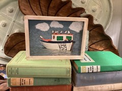 MesArt box framed signed art photography Aruba signed Seagulls Boat Ocean