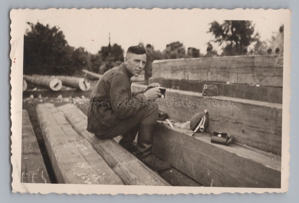 Soldier with Cup – Vintage Photo 1930s 1940s