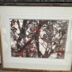 Matted & Framed Color Photograph of Birds in Tree with Red Berries Landscape