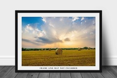 Country Photography Print – Picture of Hay Bale Under Stormy Sky in Oklahoma