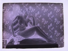 Artistic Woman Nude On Kitchen Table Vintage Circa 1920 Large Glass Negative