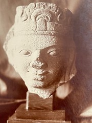 Rare Albumen Print Photo XIX Statue Art Kmer Sculpture Cambodia Angkor Wat