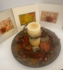 3 Fall Nature Photos Prints Mounted on Mat Board 8” Leaves Pumpkins