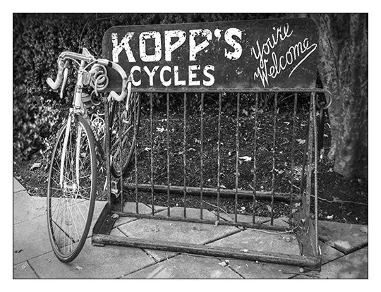 Bike At Kopp’s Cycles Shop In Princeton Black And White 12″x16″ Art Print