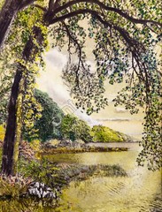 Trees at Water’s Edge Floral Art DIGITAL DOWNLOAD Print at Home Wall Décor