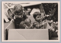 2 Kids Playing Boxed With Doll – Vintage Photo