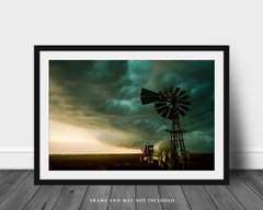 Windmill and Truck Photography Print Storm Picture Oklahoma Photo Country Decor
