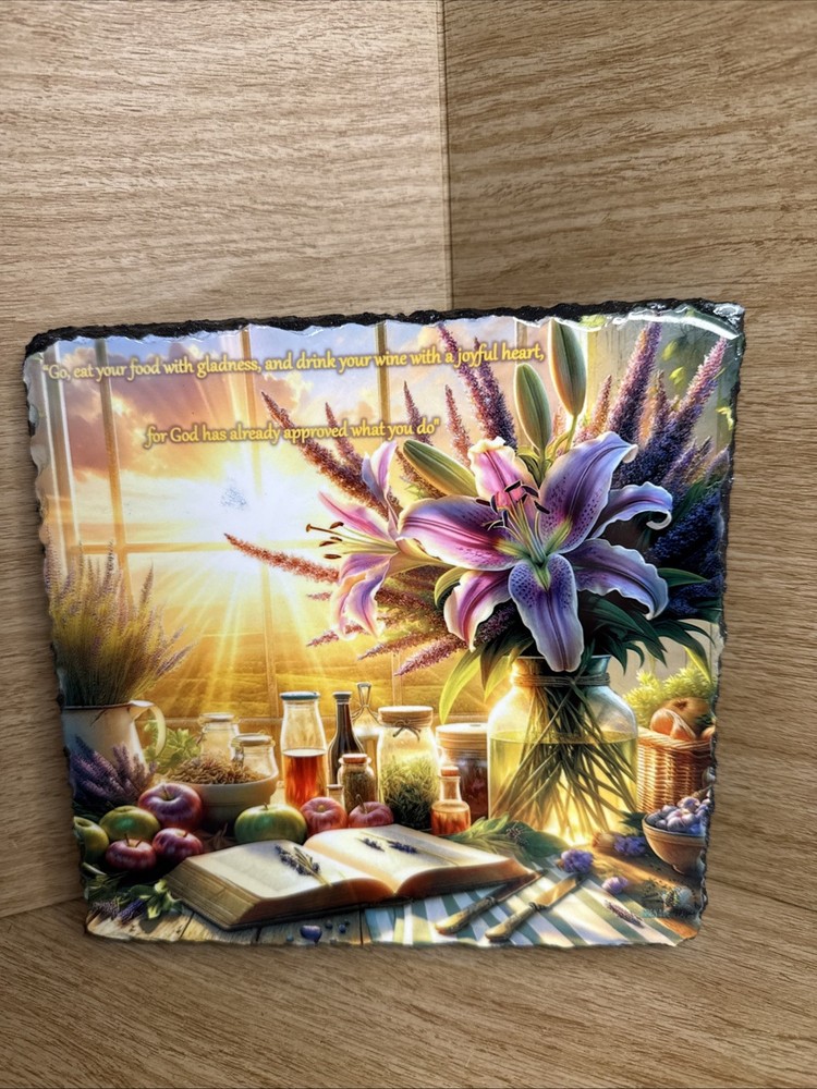 Slate Christian Wall Art Tabletop Trivet Religious Bible Go Eat Drink Wine Decor