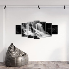 Xlarge 7 Piece Black & White Waterfall Canvas Art for Living Room Decor
