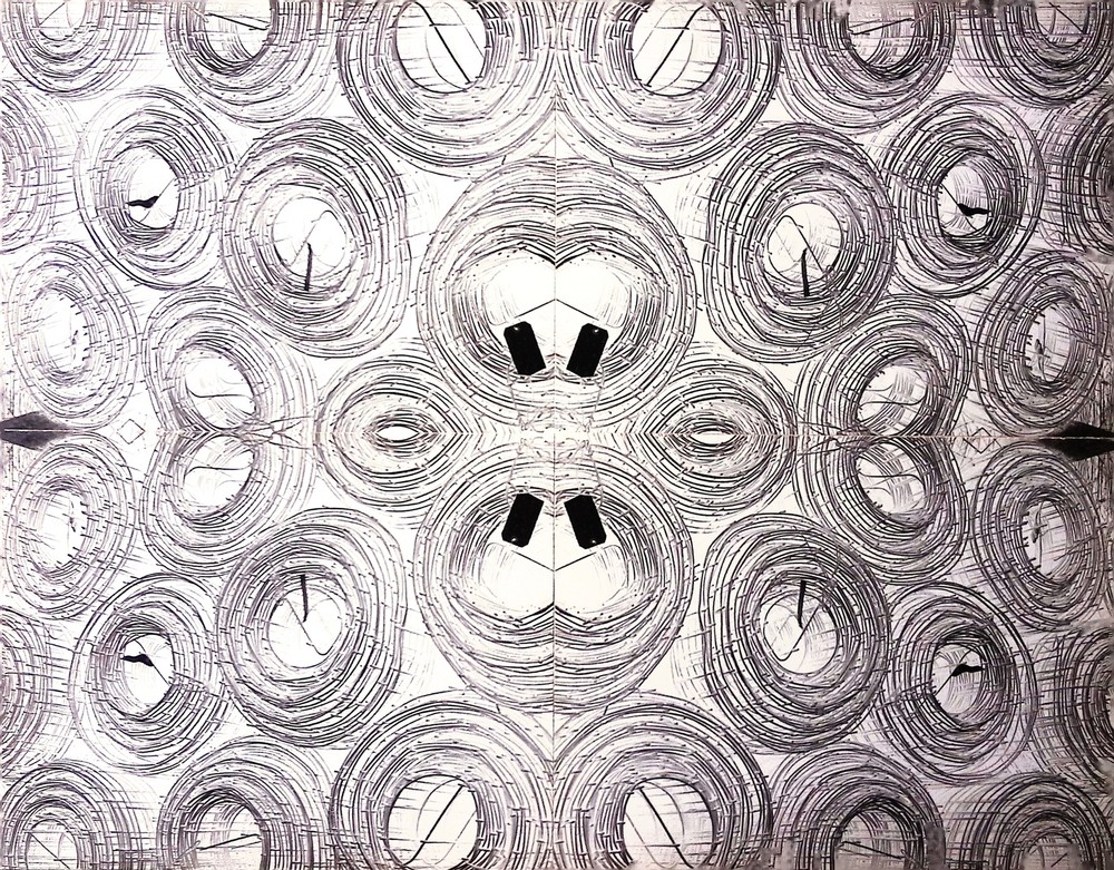 Vintage Art Board Photograph Abstract Patterns with Shoes and Circles Background