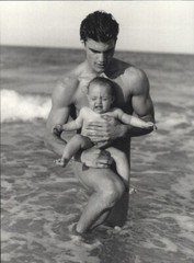 1999 Bruce Weber Male Model With A Baby In the Ocean Beach Art Photo Gravure
