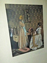 Large Charles Higgins Hand Colored Photo «The Most Becoming» Interior Scene
