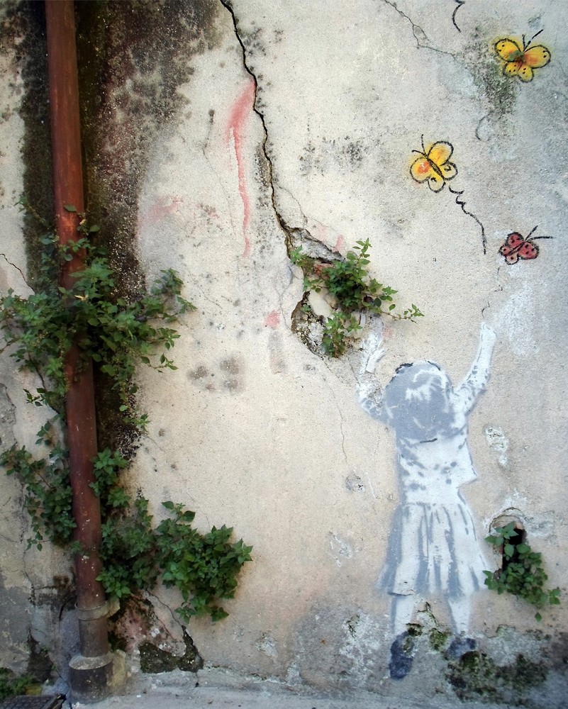 Butterfly Girl Street Art in France, Litho Print on Board, Photograph 16″ x 20″