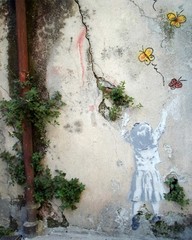 Butterfly Girl Street Art in France, Litho Print on Board, Photograph 16″ x 20″