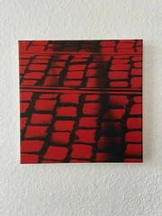 Small Photo Screen Print of Cobblestones & Tram Tracks Linen on Wood Frame