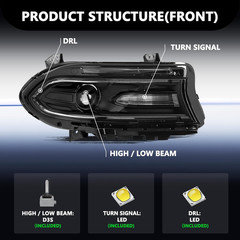 Headlight Assembly Fits for 2015-2022 Dodge Charger [Factory Hid/Xenon Type] wit
