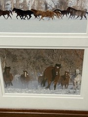 Tri Photo Horse Themed Piece In Wood Frame Signed