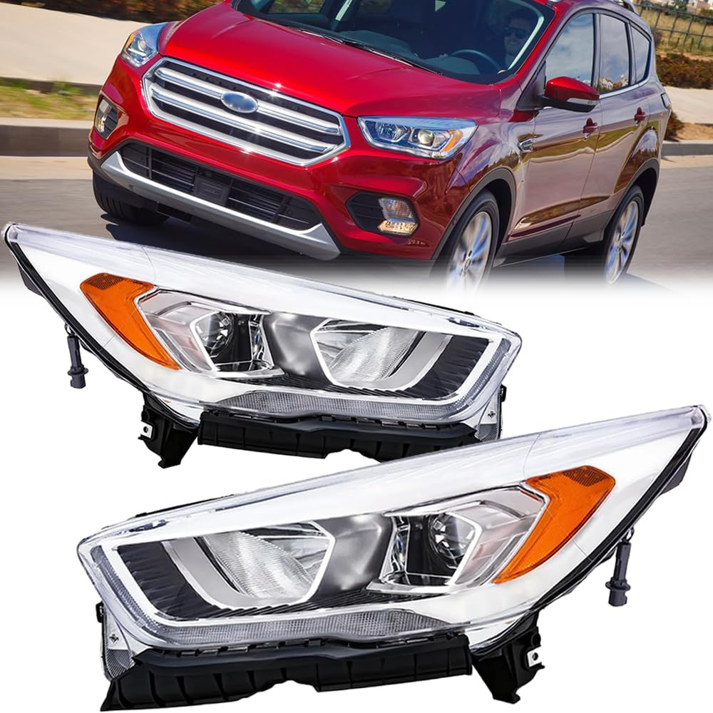 Headlight Assembly Fit for 2017 2018 2019 Ford Escape Halogen Projector Headlamp
