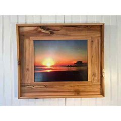 Ocean and Pier Sunset Photo in Handmade Rustic Cedar Frame