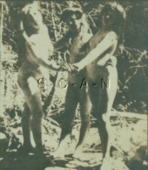 Org Antique B/W Nude Real Photo- Double Stereoscope- Three Women- Hold Hands
