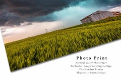 Storm Photography Print: Oklahoma, Barn, Wheat Field, Thunderstorm, Picture