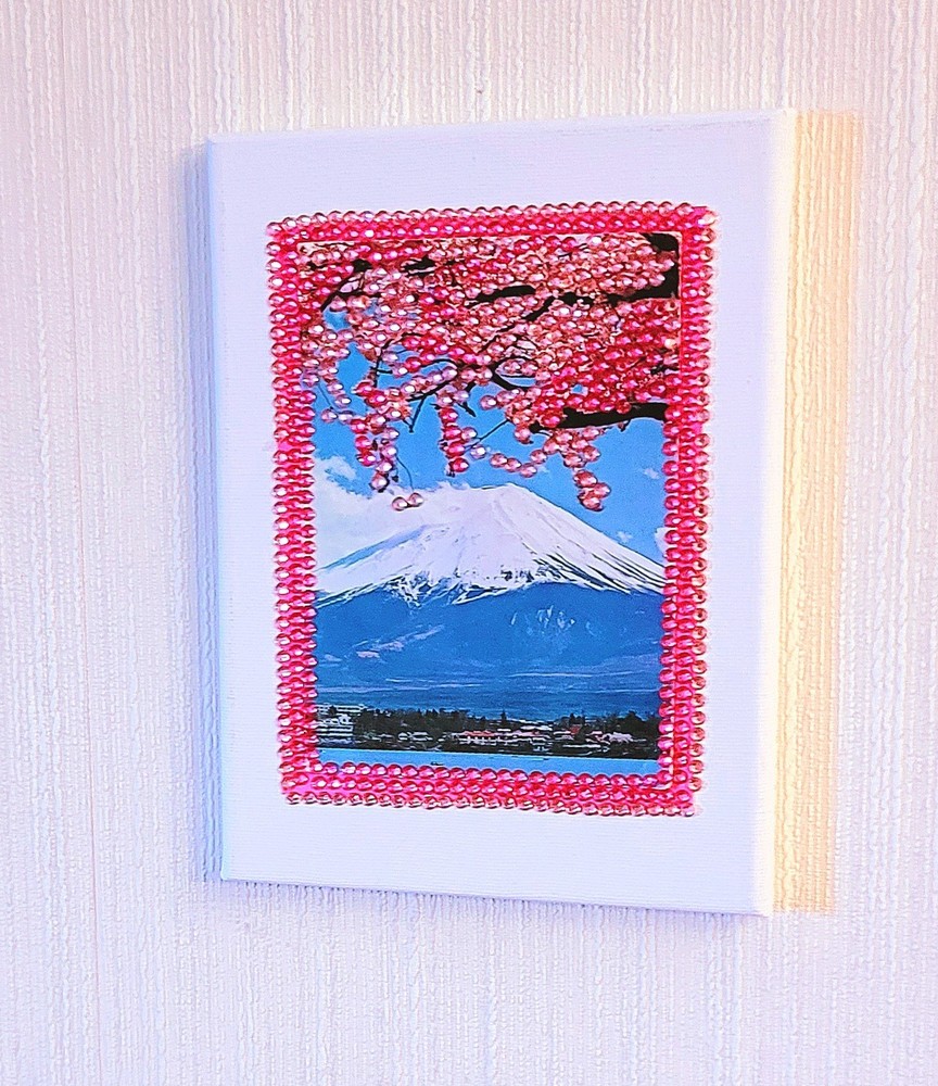 MT. FUJI & CHERRY BLOSSOMS Canvas ART Wall Decor Embellished With Rhinestones