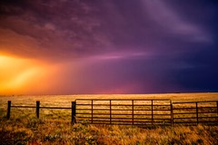 Western Photography Print – Picture of Stormy Sky Over Fence Gate in Oklahoma