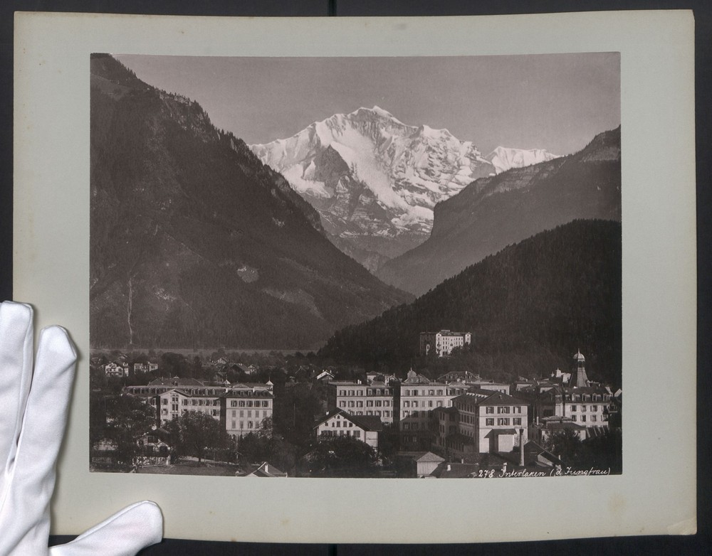 Photograph Light Print Interlaken, City View with Hotel Jungfrau and Be