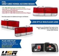 USR 92-93 Accord Tail Lights – JDM Style Red/Clear Rear Tail Lamps Set (Left + R