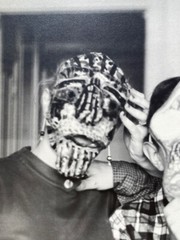 Vintage Mask Family Portrait Surreal Halloween Strange Bizarre BW Art Photograph