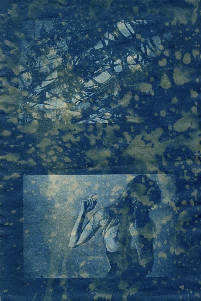 OOAK A4 CYANOTYPE Printmaking Alt Photography TONER TEST Nude Razor Wire Vintage