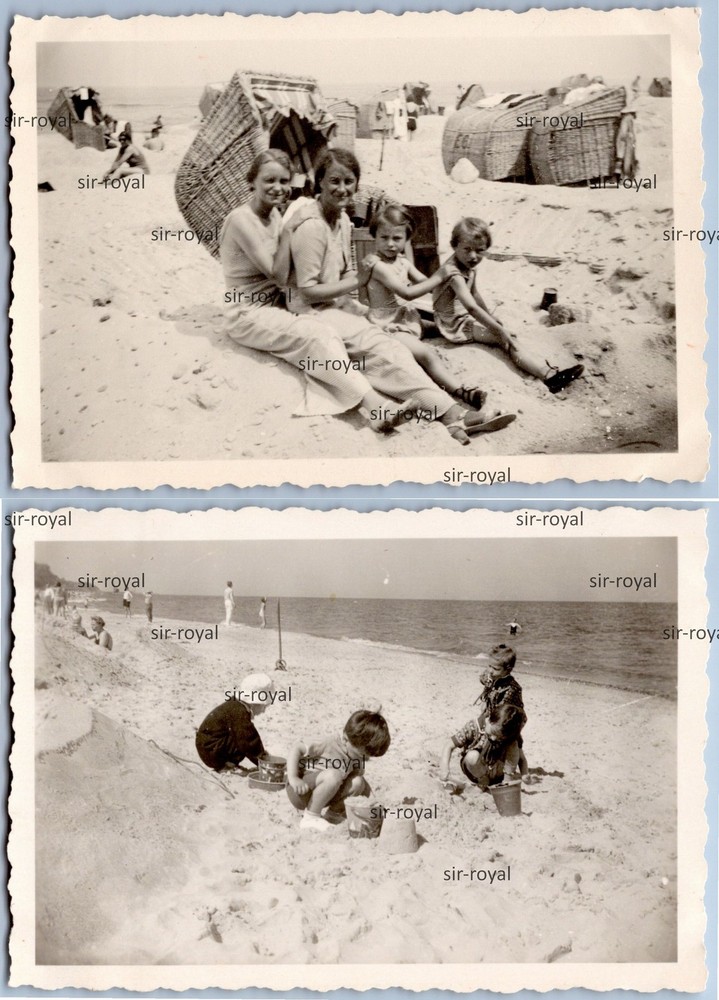 2x Rewahl West Pomerania 1939 – Family on the Beach – 1930s Poland Rewal – Photo 9x6cm