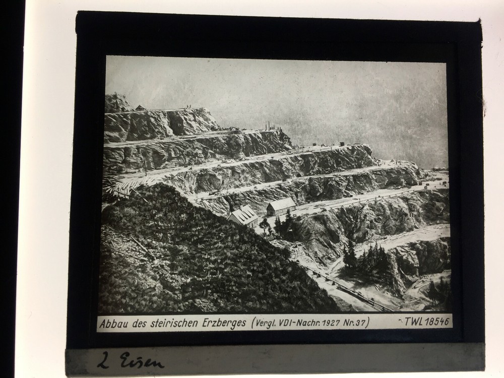 Original Vintage Glass Plate Mining Tool Iron Ore Berge Ca. 1928 8,5x10cm