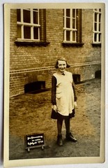 orig. Photo postcard photograph child children around 1936 girls enrolment school