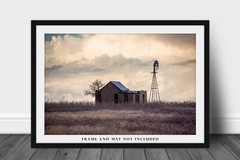 Country Photography Print – Picture of Abandoned House and Windmill in Oklahoma