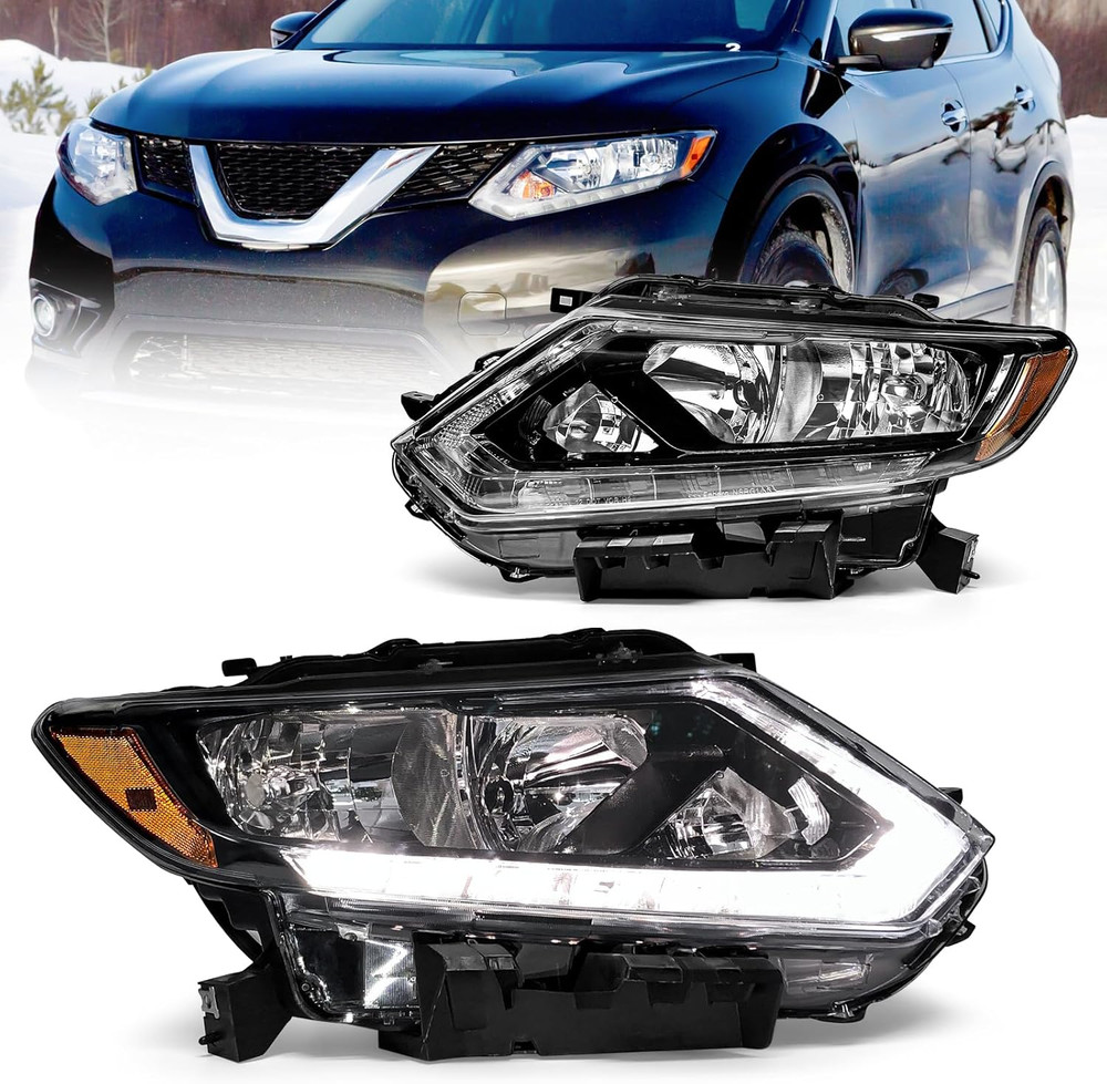 Headlight Assembly for 2014 2015 2016 Nissan Rogue Clear Lens Black Housing with