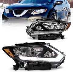 Headlight Assembly for 2014 2015 2016 Nissan Rogue Clear Lens Black Housing with