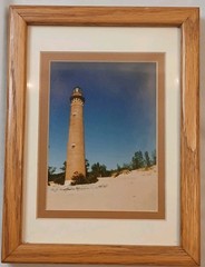 Vintage Lake Michigan Lighthouse Framed Photograph Handmade Wood Frame