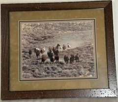Wild West Horse Herd Art Photo Sepia Rustic Wood Frame Matted Hadley House 18×21