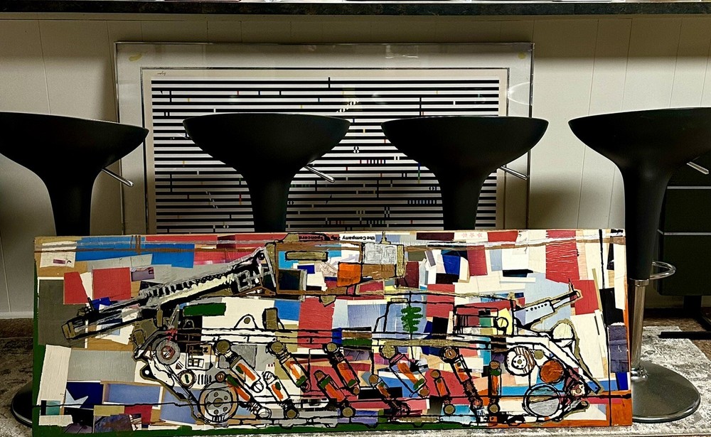 VERY COOL LARGE MIXED MEDIA PAINTING BY AARON KRATEN ON WOOD. VERY HEAVY & RARE