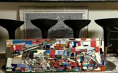 VERY COOL LARGE MIXED MEDIA PAINTING BY AARON KRATEN ON WOOD. VERY HEAVY & RARE