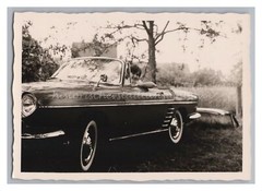 Woman Posing Proudly in Convertible – Car Renault Chrome Wheels – Old Photo