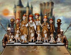 Beautiful composite photograph mounted on board. Chess set. NOT AI.