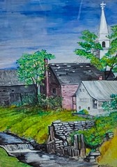 Landscape Babbling Brook Farmhouses Village DIGITAL DOWNLOAD Print at Home