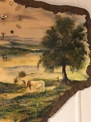 State Of texas Shaped Homestead And bluebonnets Painting On Wood / Signed