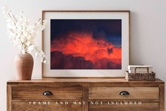 Storm Clouds Photography Print: Texas Cumulonimbus Fiery Red Sunset Sky Photo