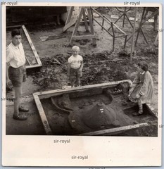Children Built a Sand Castle in the Sandbox – 1950s 1960s – Photo 9x9cm