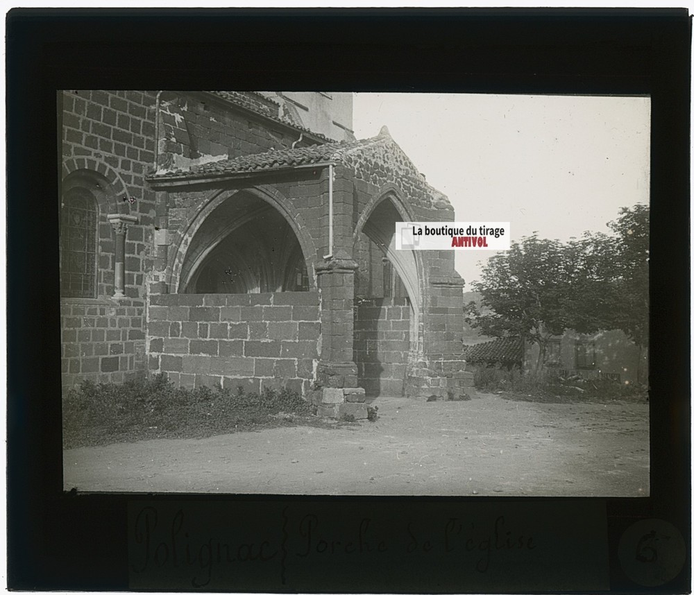 Polignac Church, Photo Glass Plate, Black & White, Positive 8.5×10 Cm