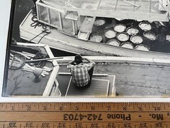 VTG Large Black & White Photograph Photography Print Nautical Fishermen Boat #2