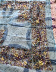 Vintage blue yellow flowers Hand Painted Pure Silk Spring Scarf unique